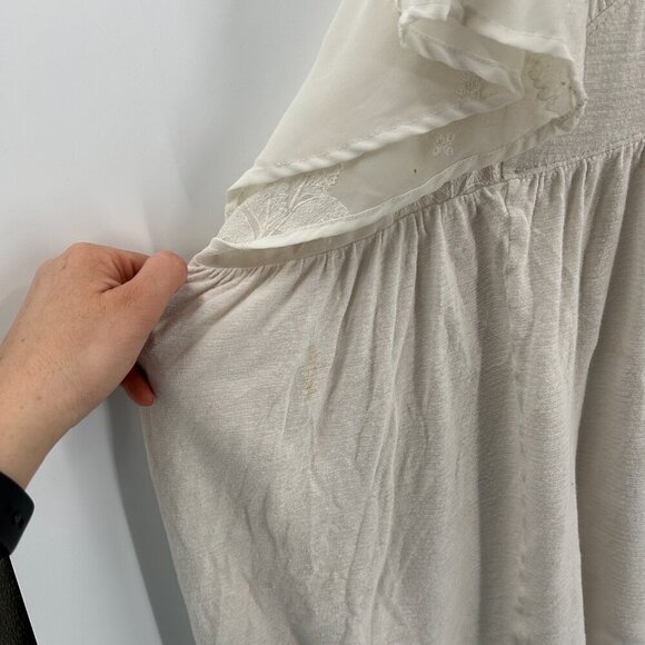 FREE PEOPLE *Flawed* Ivory Sheer Floral Embroidered Oversized Boho Top Small - Picture 6 of 9